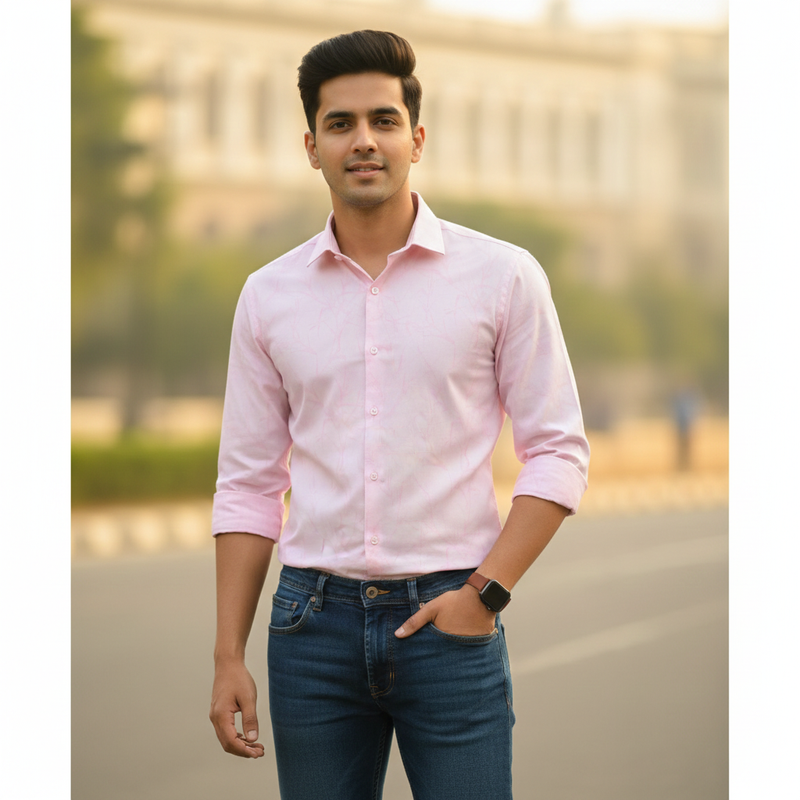 Shirt Fabric Soktas Finest Giza Cotton Jacquard Colour Blush Pink