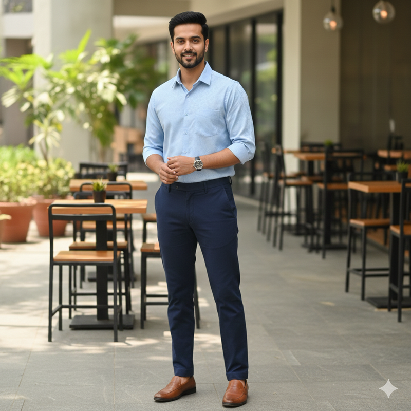 Shirt Fabric Soktas Finest Giza Cotton Jacquard Colour Powder Blue