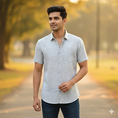 Shirt Fabric Soktas Finest Giza Cotton Jacquard Colour Grey Silver