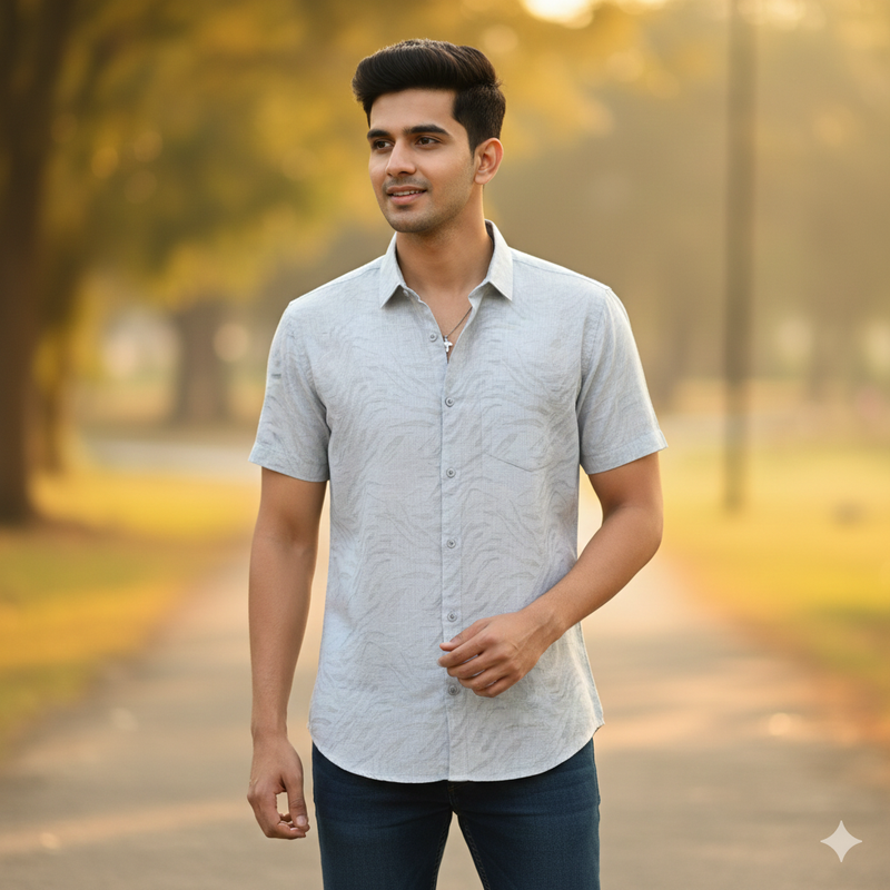 Shirt Fabric Soktas Finest Giza Cotton Jacquard Colour Grey Silver