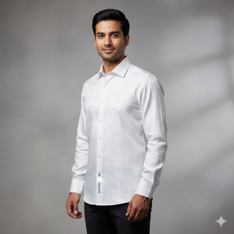 Shirt Fabric Soktas Finest Giza Cotton Jacquard Colour White