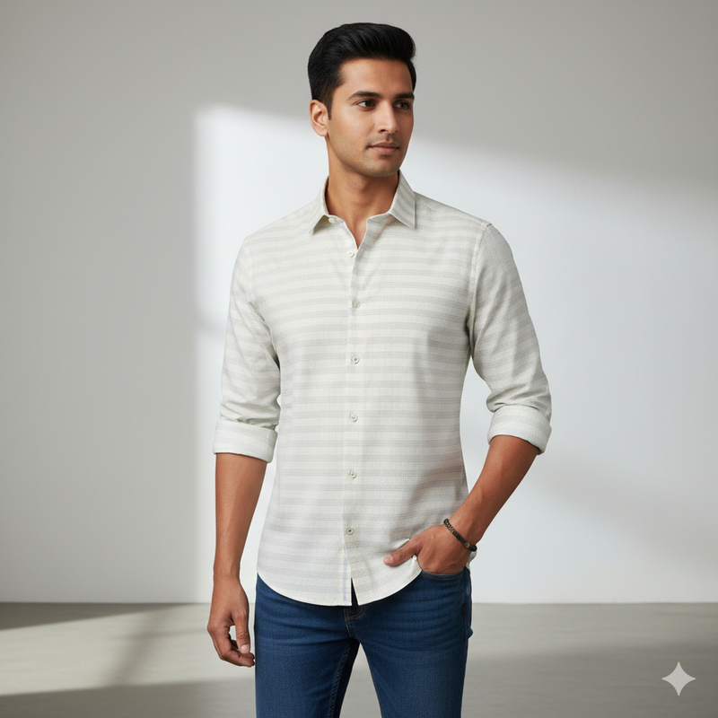 Shirt Fabric Soktas Finest Giza Cotton Jacquard Colour Eggshal Brown