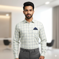 Shirt Fabric Soktas Finest Giza Cotton Broad Check Colour Ash Brown