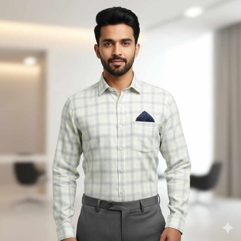 Shirt Fabric Soktas Finest Giza Cotton Broad Check Colour Ash Brown