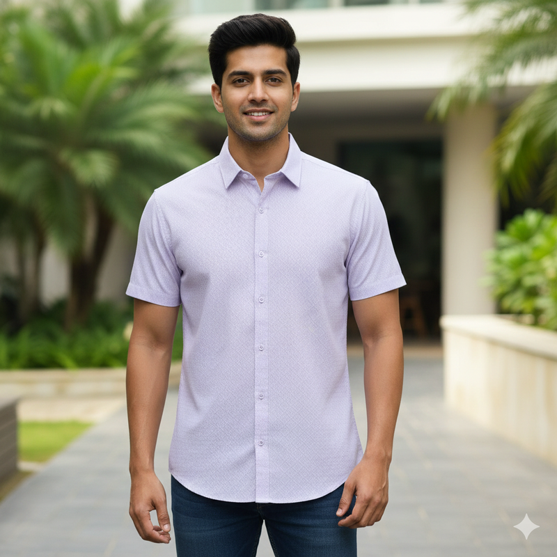 Shirt Fabric Soktas 2 Ply 100s Finest Giza Cotton Jacquard Colour Light Lavender