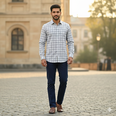 Shirt Fabric Soktas Finest Giza Cotton Mix Check Colour Silver N Grey