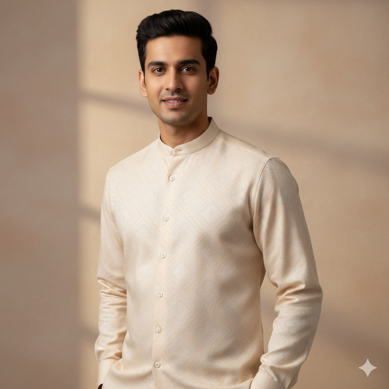 Shirt Fabric Soktas Finest Giza Cotton Jacquard Colour Oat Orange