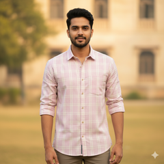 Shirt Fabric Soktas Finest Giza Cotton Broad Check Colour Flamingo Pink