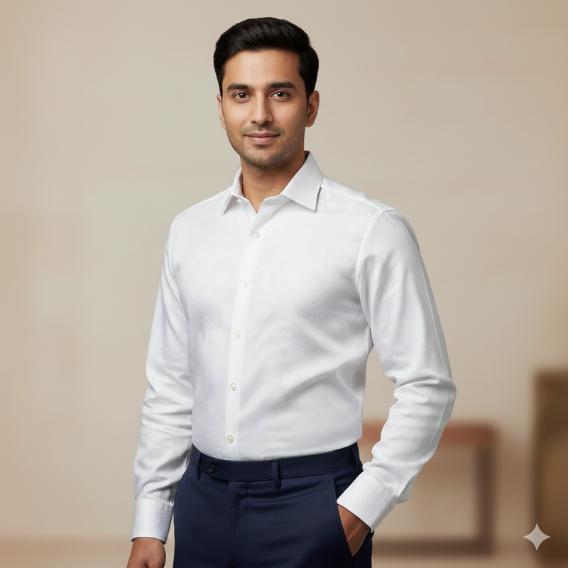 Shirt Fabric Soktas Finest Giza Cotton Jacquard Colour White