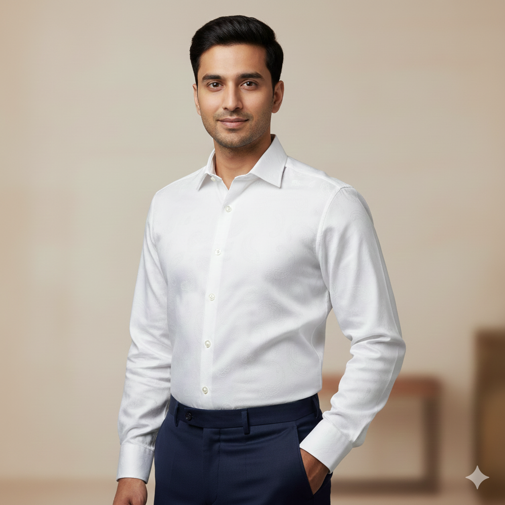 Shirt Fabric Soktas Finest Giza Cotton Jacquard Colour White
