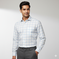 Shirt Fabric Soktas Finest Giza Cotton Broad Check Colour Blue N White