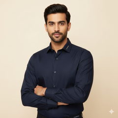 Shirt Fabric Soktas Finest Giza Cotton Plain Colour Dark Blue