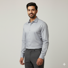 Shirt Fabric Soktas Finest Giza Cotton Plain Colour Pastel Silver