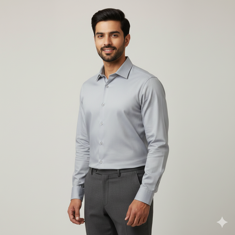 Shirt Fabric Soktas Finest Giza Cotton Plain Colour Pastel Silver