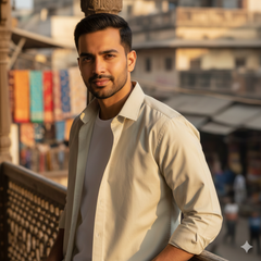 Shirt Fabric Soktas Finest Giza Cotton Plain Colour Ivory Beige