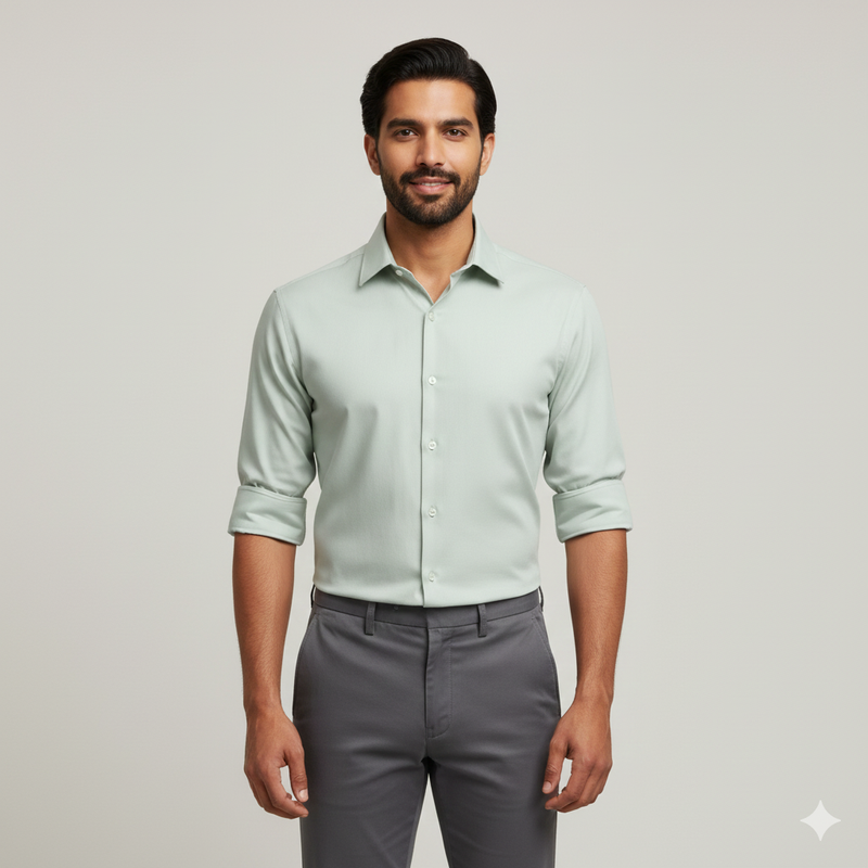 Shirt Fabric Soktas Finest Giza Cotton Plain Colour Swamp Green