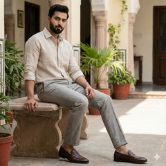 Trouser Fabric Raymond Poly Viscose Slub Colour Natural Brown