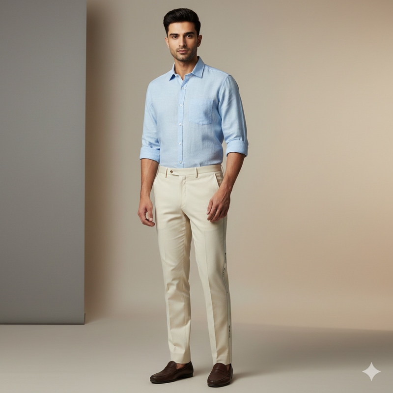 Trouser Fabric Raymond Fine Count Poly Viscose Dobby Colour Cream