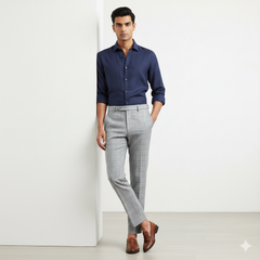 Trouser Fabric Raymond Fine Count Poly Viscose Check Colour Metallic Silver