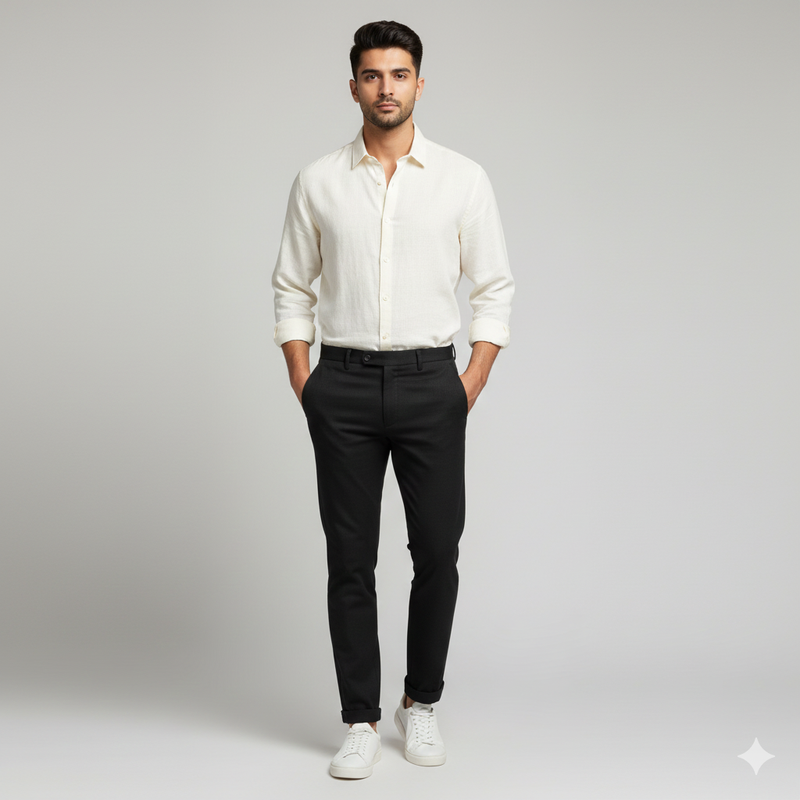 Trouser Fabric Raymond Fine Count Poly Viscose Mix Check Colour Black