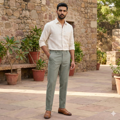 Trouser Fabric Reid & Taylor 45%Wool Textured Color Hunt Green