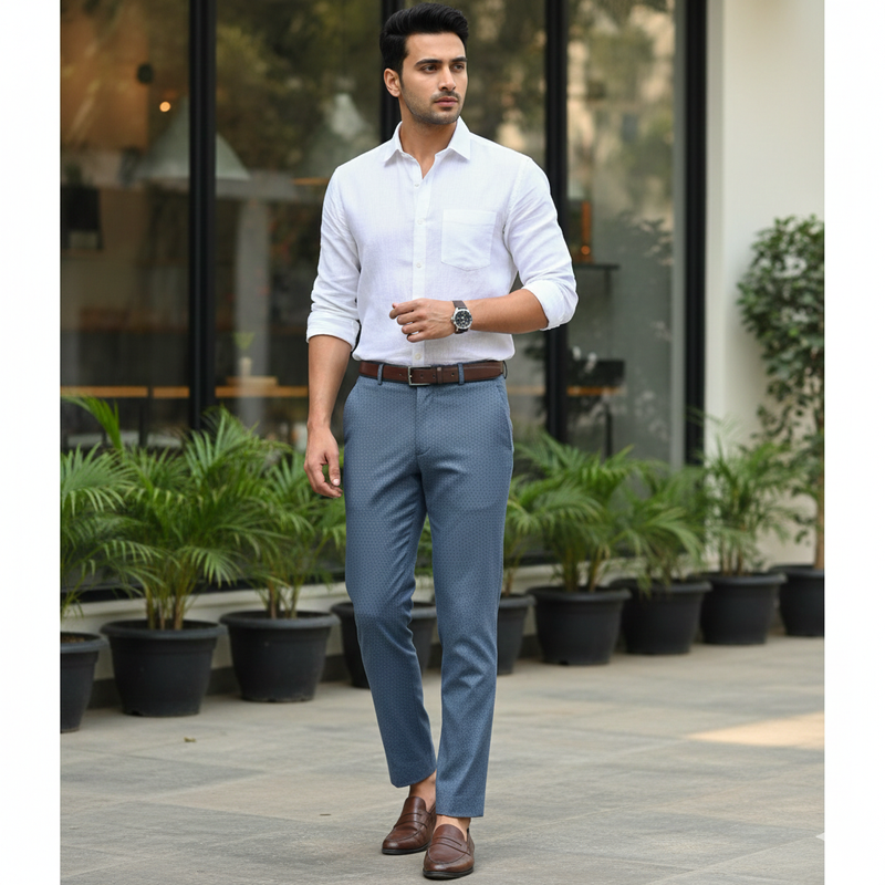 Trouser Fabric Reid & Taylor Super 110s 50% Wool Dobby Color Marble Blue