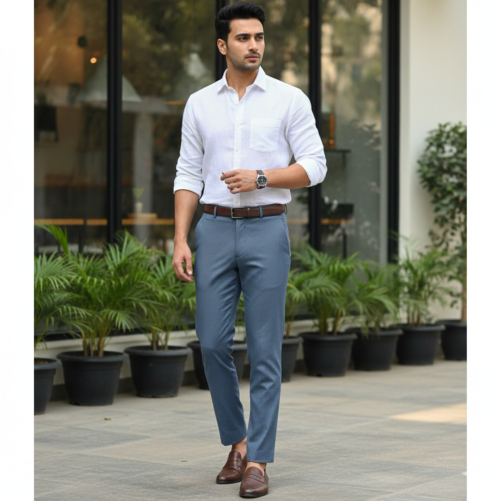 Trouser Fabric Reid & Taylor Super 110s 50% Wool Dobby Color Marble Blue