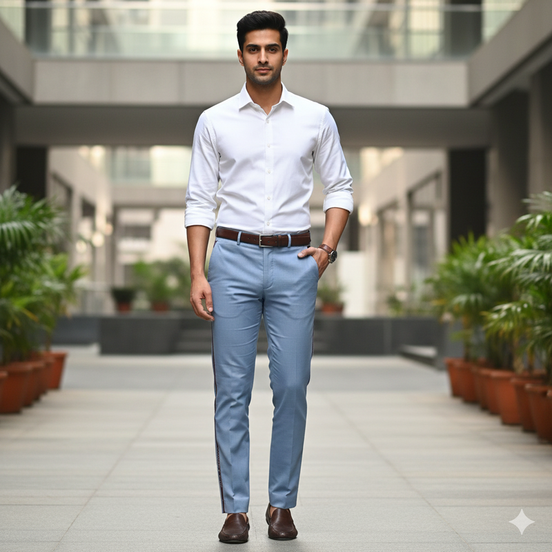 Trouser Fabric Reid & Taylor Super 110s 50% Wool Check Color Ice Blue