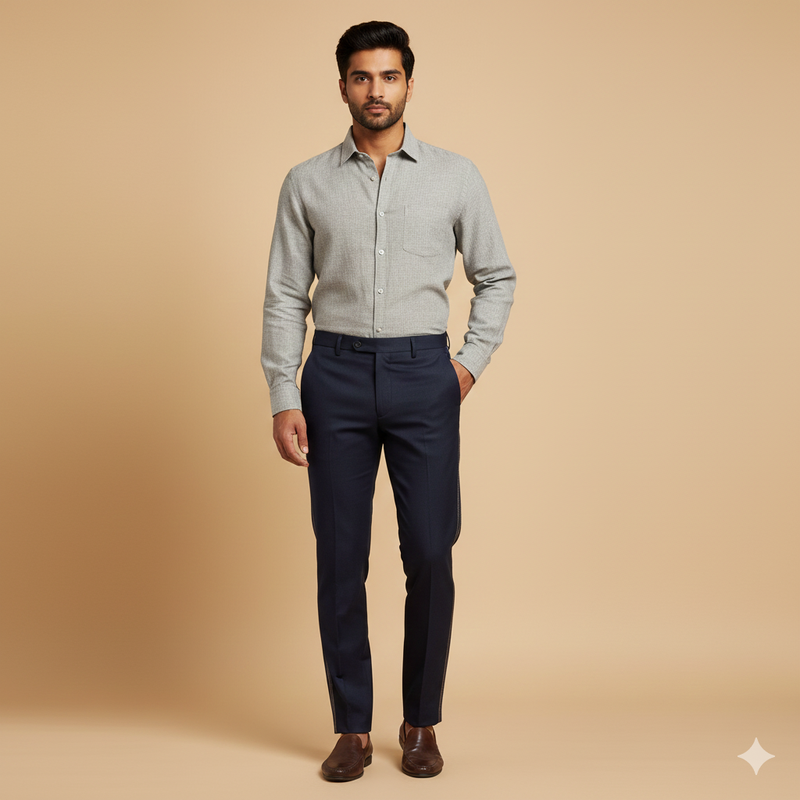 Trouser Fabric Reid & Taylor Super 110s 60%Wool Stretchable Slub Color Dark Blue