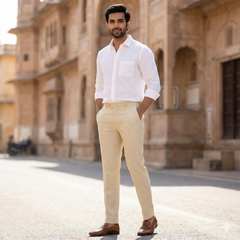 Trouser FabricRaymond Pure Cotton Lycra Textured Color Cream
