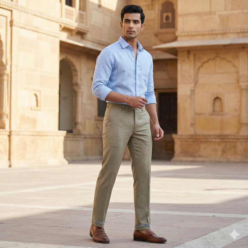 Trouser Fabric Raymond Pure Cotton Stretchable Textured Color Tan Brown