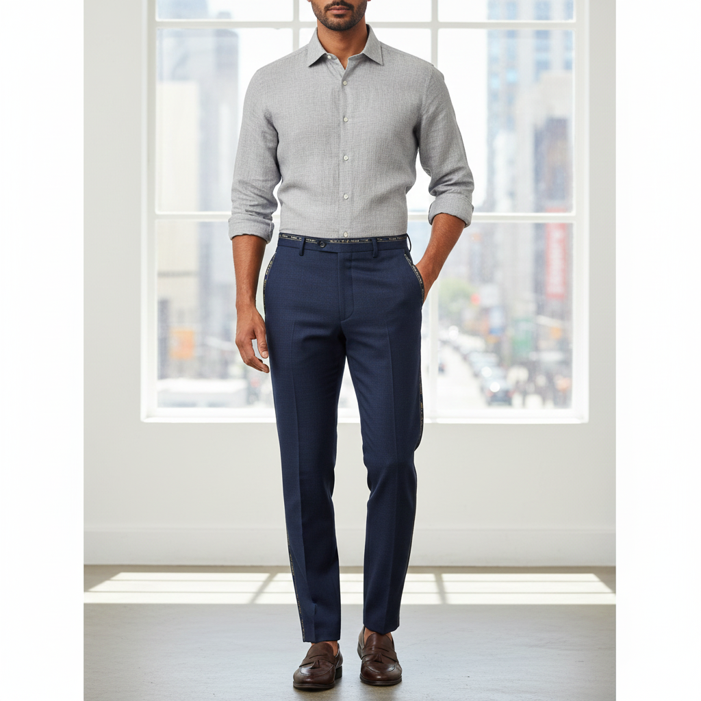 Trouser Fabric Reid & Taylor Super 100s 45% Merino Wool Textured Color Space Blue