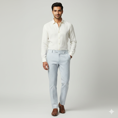 Trouser Fabric Raymond Poly Cotton Linen Look Zig Zag Colour Sky Blue