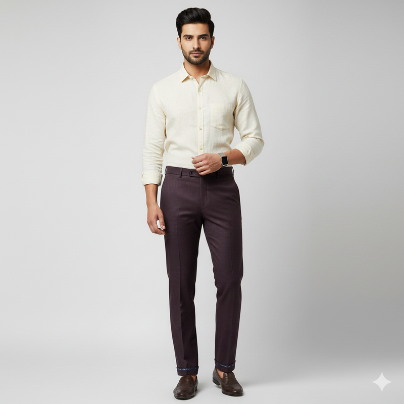 Trouser Fabric Arvind Denim Stretchable Courdray Colour Dark Wine