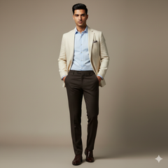 Trouser Fabric Arvind Denim Stretchable Courdray Colour Coffee