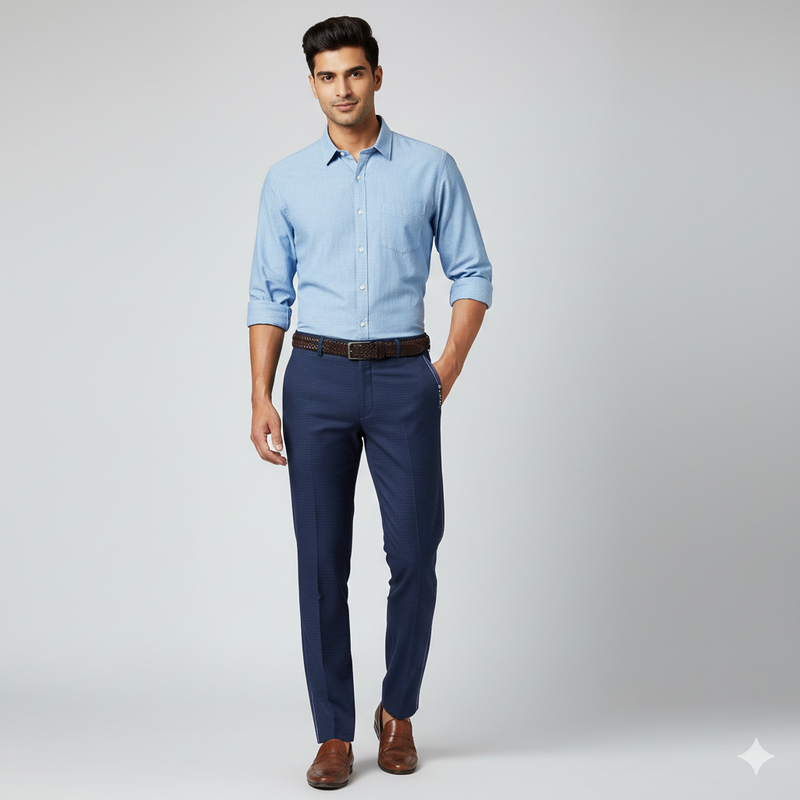 Trouser Fabric Raymond Wool Blended Small Check Colour Dark Blue