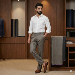 Trouser Fabric Raymond Wool Blended Check Colour Wood Brown