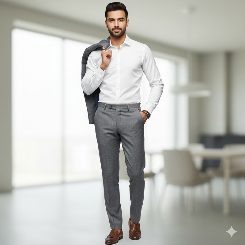 Trouser Fabric Canetti Italy Luxury 90s Wool Blended Texture Colour Silver Grey