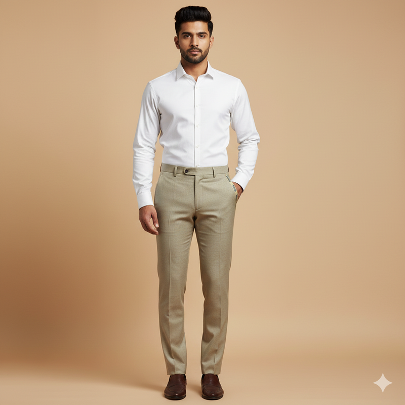 Trouser Fabric Canetti Italy Luxury 100s Wool Blended Dobby Colour Camel Brown