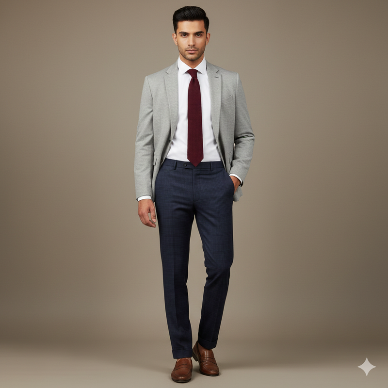 Trouser Fabric Canetti Italy Luxury 100s Wool Blended Broad Check Colour Blue