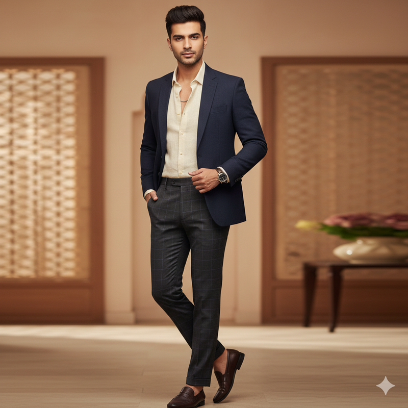 Trouser Fabric Canetti Italy Luxury 90s Wool Blended Broad Check Colour Purple N Grey