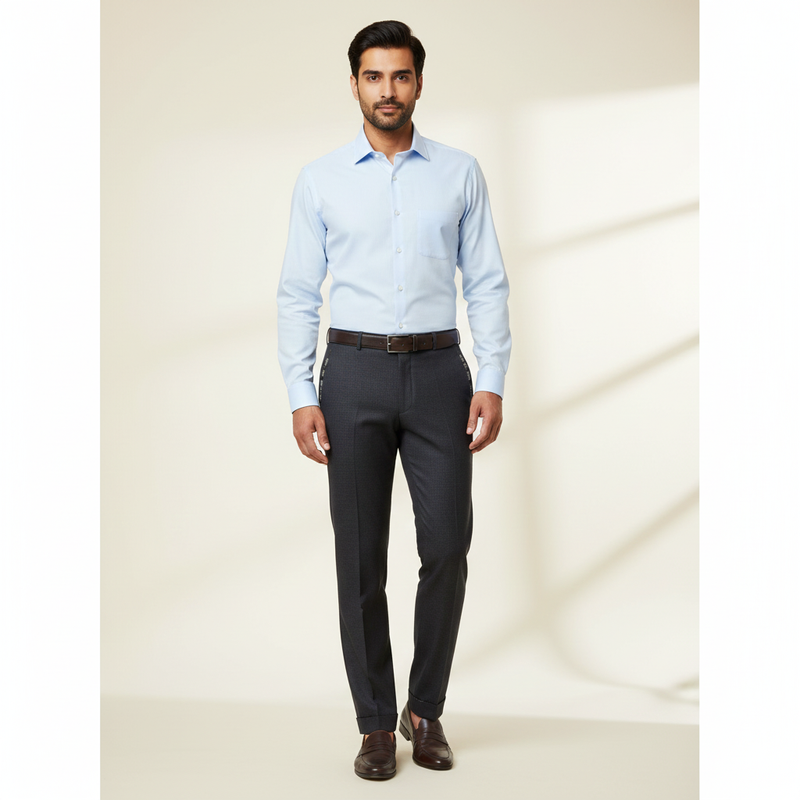 Trouser Fabric Canetti Italy Luxury 100s Wool Blended Dobby Colour Bluish Black