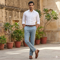 Trouser Fabric Reid & Taylor Fine Polyester Viscose Pin Check Color Ice Blue