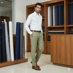 Trouser Fabric Reid & Taylor Fine Polyester Viscose Pin Check Color Swamp Greenish Brown