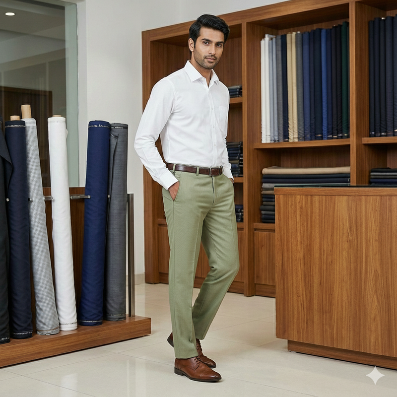 Trouser Fabric Reid & Taylor Fine Polyester Viscose Pin Check Color Swamp Greenish Brown