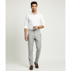 Trouser Fabric Raymond Poly Viscose Broad Check Colour Silver