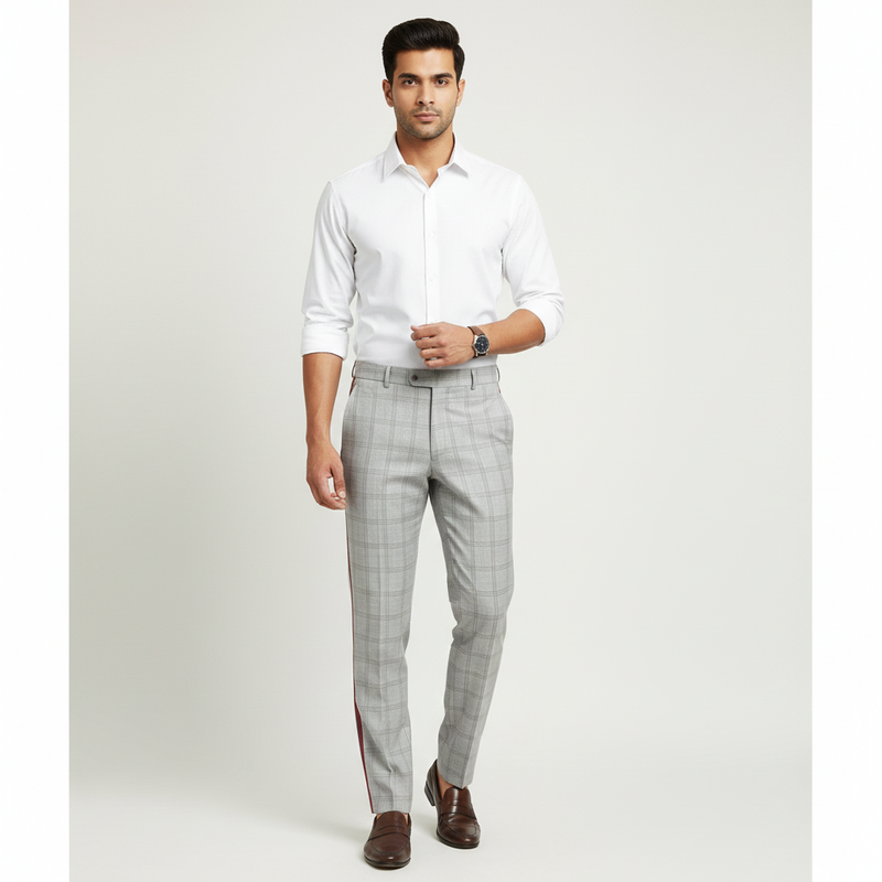 Trouser Fabric Raymond Poly Viscose Broad Check Colour Silver