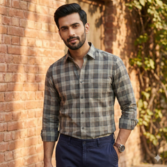 Shirt Fabric Donear Premium Giza Cotton  Broad Check Colour Light Chocolate