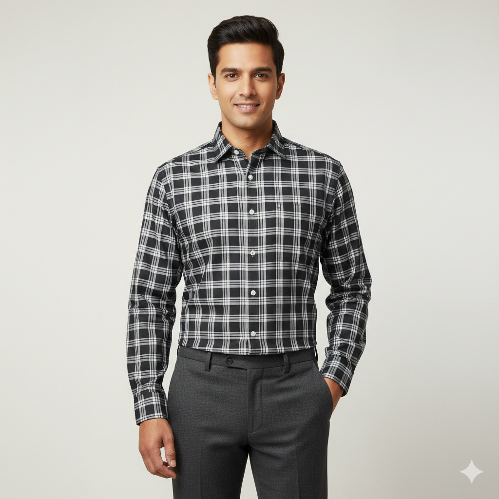 Shirt Fabric Donear Premium Giza Cotton Broad Check Colour White N Black