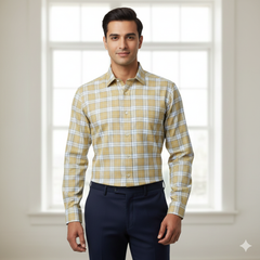 Shirt Fabric Donear Premium Giza Cotton Broad Check Colour Golden Brown
